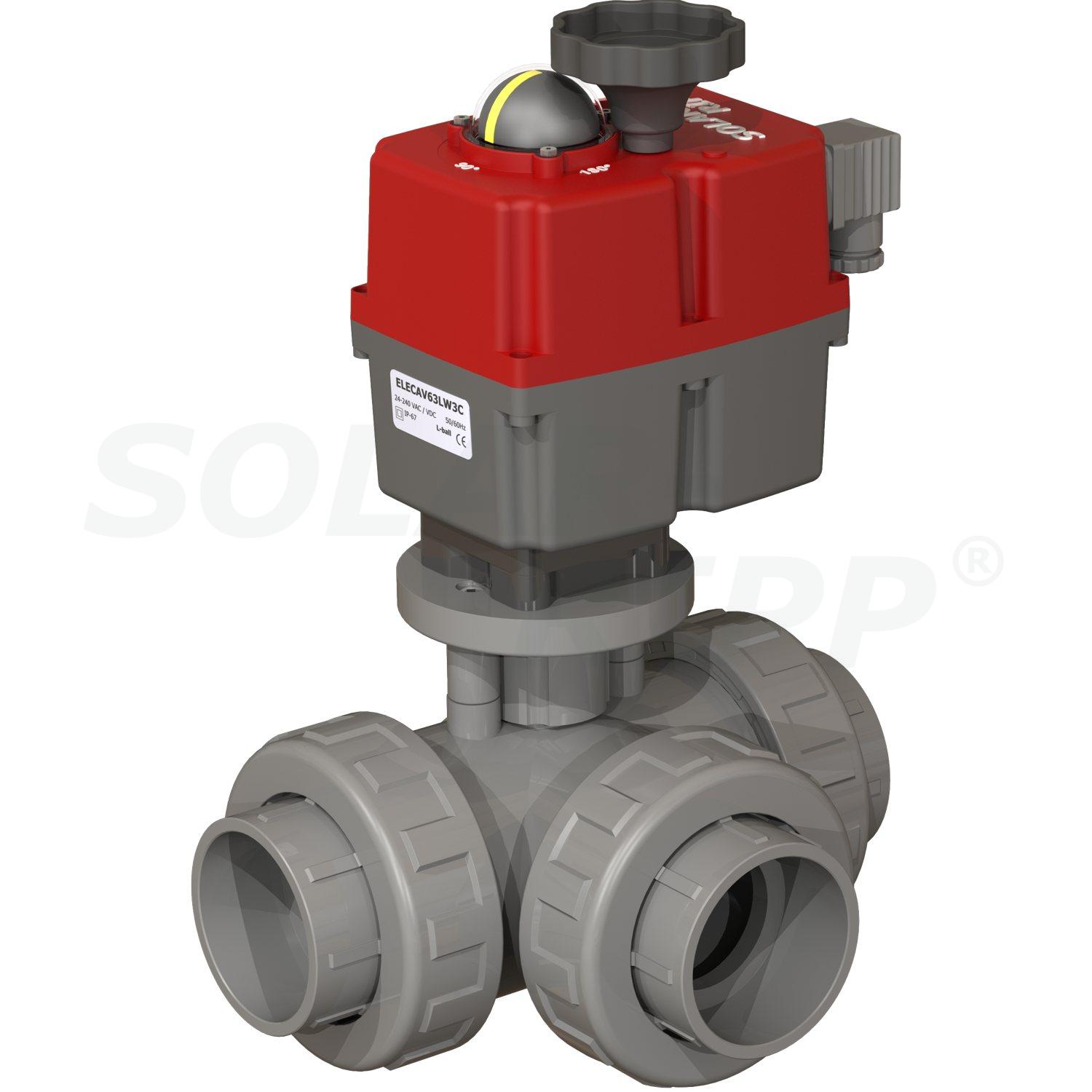 3 Way Actuated Valve 63mm PVC